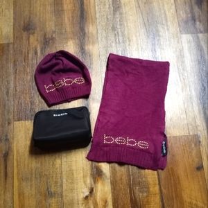 Bebe 3 pc. Set Beanie Hat, Scarf, and Travel Case